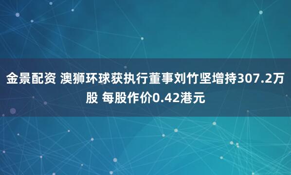 金景配资 澳狮环球获执行董事刘竹坚增持307.2万股 每股作价0.42港元